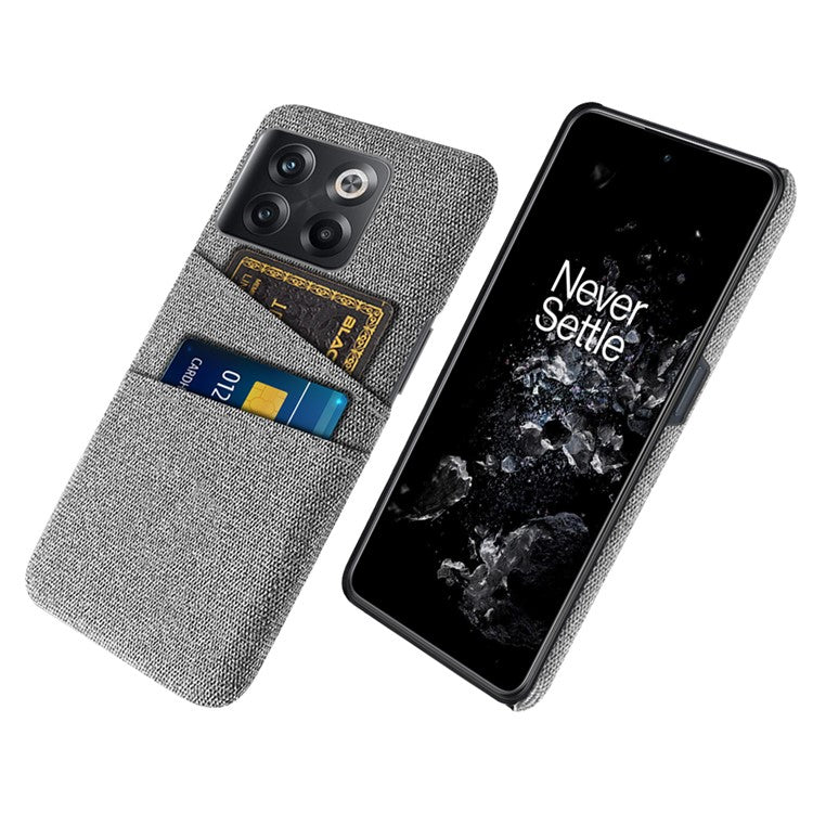 For OnePlus 10T 5G / Ace Pro 5G Hard PC Phone Case Dual Card Holder Cloth Texture Smartphone Phone Cover - Light Grey
