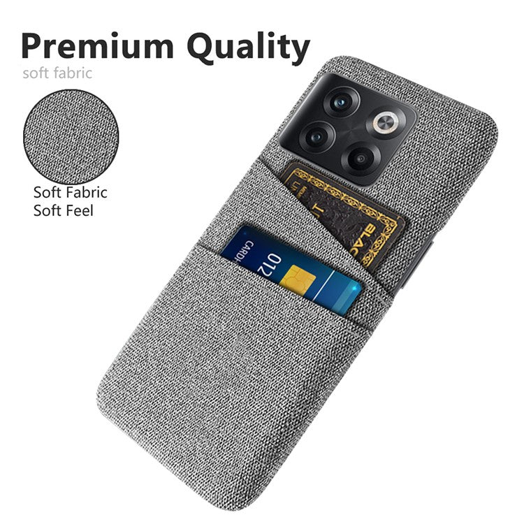 For OnePlus 10T 5G / Ace Pro 5G Hard PC Phone Case Dual Card Holder Cloth Texture Smartphone Phone Cover - Light Grey