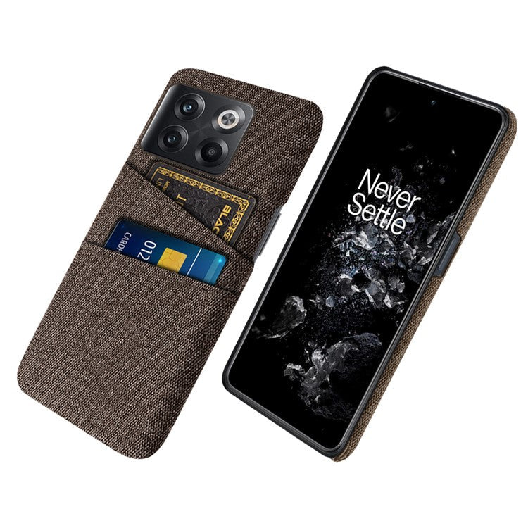 For OnePlus 10T 5G / Ace Pro 5G Hard PC Phone Case Dual Card Holder Cloth Texture Smartphone Phone Cover - Brown