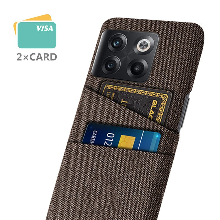 For OnePlus 10T 5G / Ace Pro 5G Hard PC Phone Case Dual Card Holder Cloth Texture Smartphone Phone Cover - Brown