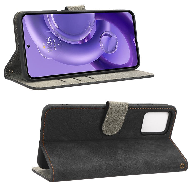 RFID Blocking Phone Case for Motorola Edge 30 Neo 5G , Leather Wallet Stand Phone Cover with Strap - Black