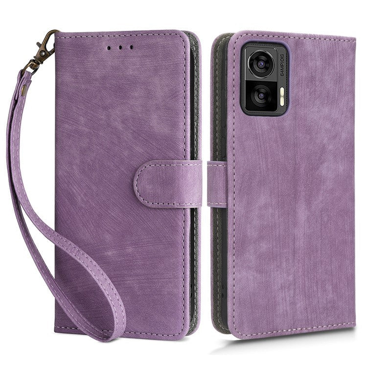 RFID Blocking Phone Case for Motorola Edge 30 Neo 5G , Leather Wallet Stand Phone Cover with Strap - Purple
