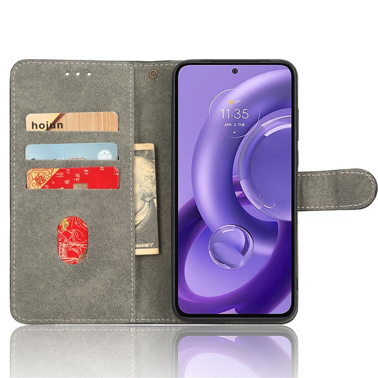 RFID Blocking Phone Case for Motorola Edge 30 Neo 5G , Leather Wallet Stand Phone Cover with Strap - Purple