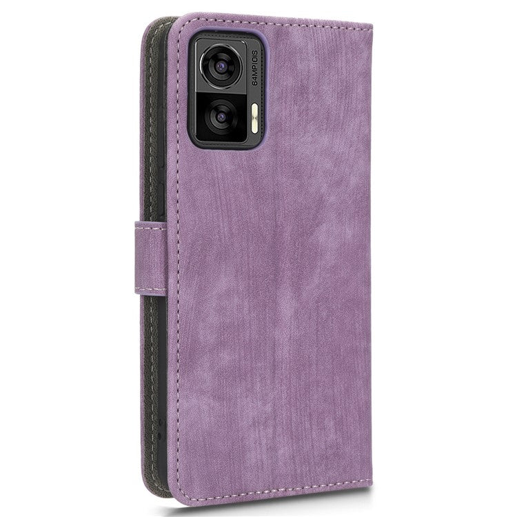 RFID Blocking Phone Case for Motorola Edge 30 Neo 5G , Leather Wallet Stand Phone Cover with Strap - Purple