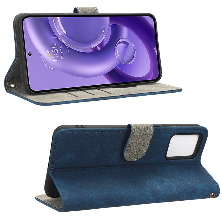 RFID Blocking Phone Case for Motorola Edge 30 Neo 5G , Leather Wallet Stand Phone Cover with Strap - Blue