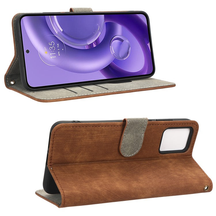 RFID Blocking Phone Case for Motorola Edge 30 Neo 5G , Leather Wallet Stand Phone Cover with Strap - Brown