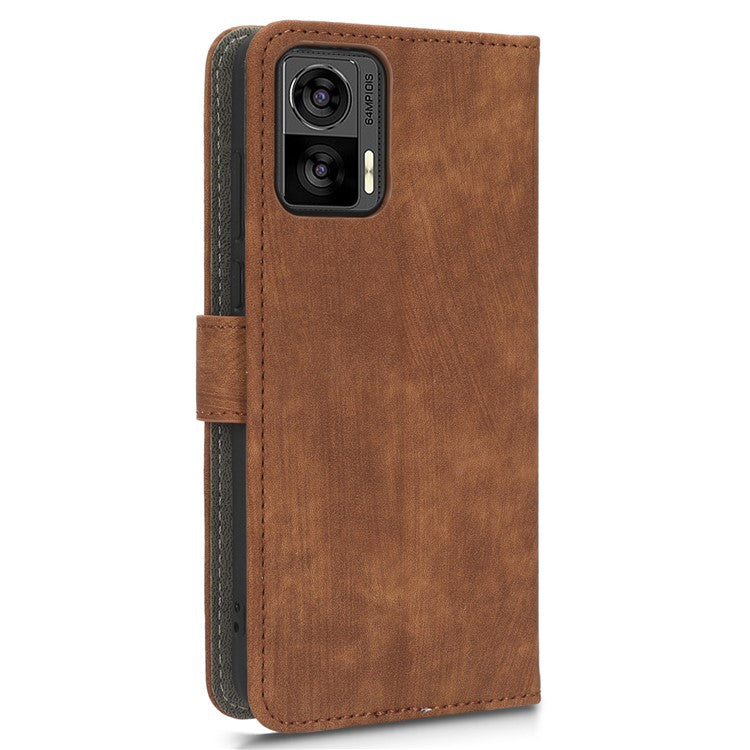 RFID Blocking Phone Case for Motorola Edge 30 Neo 5G , Leather Wallet Stand Phone Cover with Strap - Brown