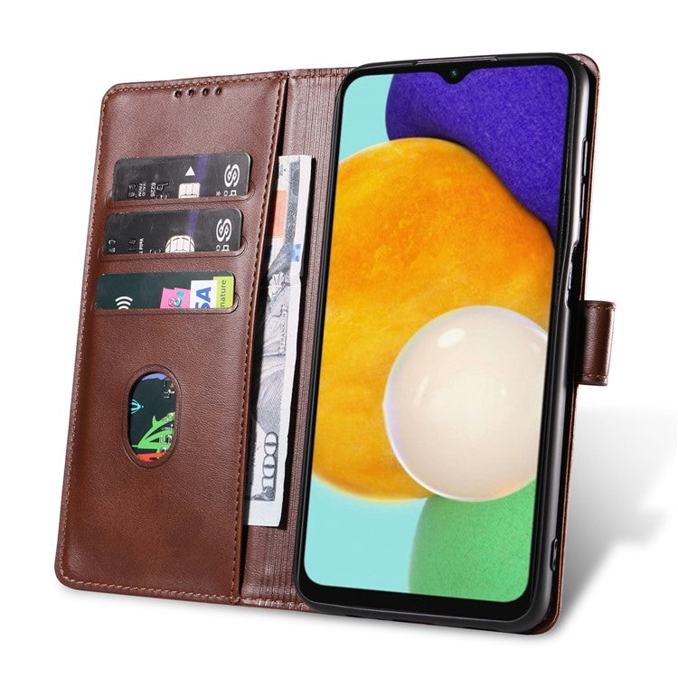 For Samsung Galaxy A04s 4G (164.7 x 76.7 x 9.1 mm) / A13 4G Cover Leather Phone Case Stand Wallet - Brown