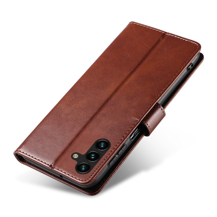 For Samsung Galaxy A04s 4G (164.7 x 76.7 x 9.1 mm) / A13 4G Cover Leather Phone Case Stand Wallet - Brown