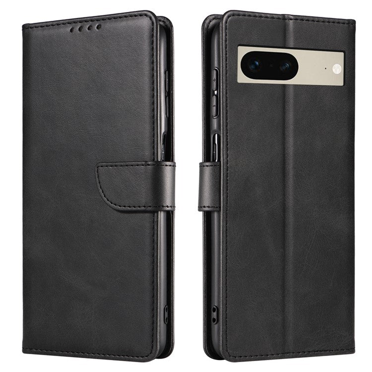 For Google Pixel 7 5G Square Clasp Phone Cover Scratch-resistant Flip Leather Phone Case with Stand Wallet - Black