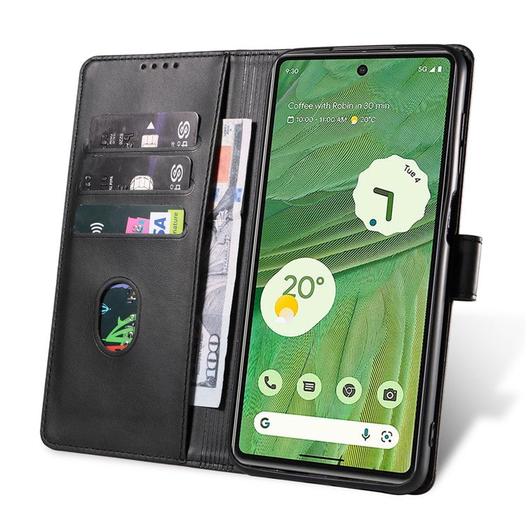 For Google Pixel 7 5G Square Clasp Phone Cover Scratch-resistant Flip Leather Phone Case with Stand Wallet - Black