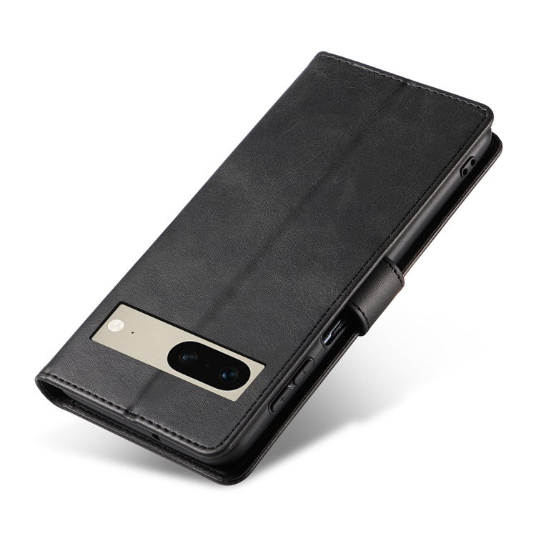 For Google Pixel 7 5G Square Clasp Phone Cover Scratch-resistant Flip Leather Phone Case with Stand Wallet - Black