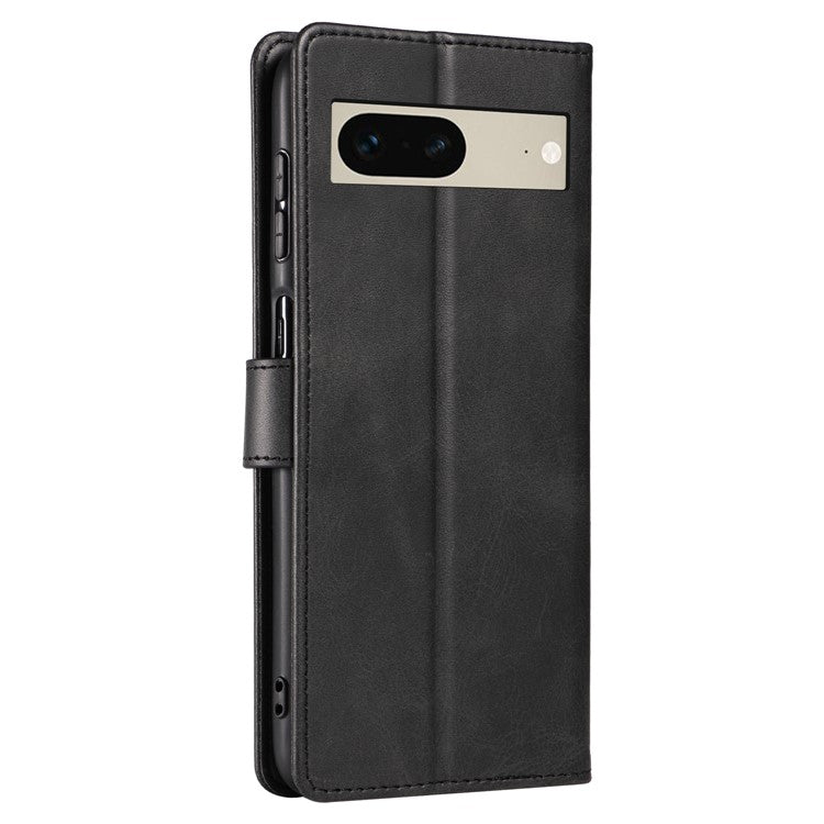 For Google Pixel 7 5G Square Clasp Phone Cover Scratch-resistant Flip Leather Phone Case with Stand Wallet - Black