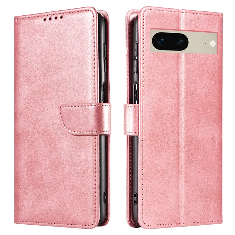 For Google Pixel 7 5G Square Clasp Phone Cover Scratch-resistant Flip Leather Phone Case with Stand Wallet - Rose Gold