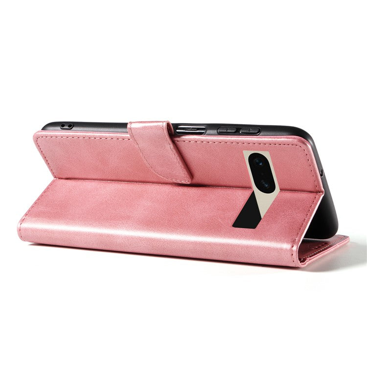 For Google Pixel 7 5G Square Clasp Phone Cover Scratch-resistant Flip Leather Phone Case with Stand Wallet - Rose Gold