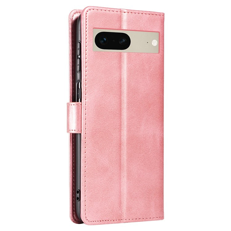 For Google Pixel 7 5G Square Clasp Phone Cover Scratch-resistant Flip Leather Phone Case with Stand Wallet - Rose Gold