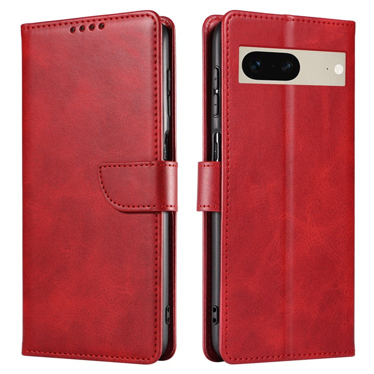 For Google Pixel 7 5G Square Clasp Phone Cover Scratch-resistant Flip Leather Phone Case with Stand Wallet - Red