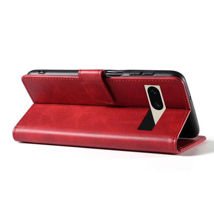 For Google Pixel 7 5G Square Clasp Phone Cover Scratch-resistant Flip Leather Phone Case with Stand Wallet - Red