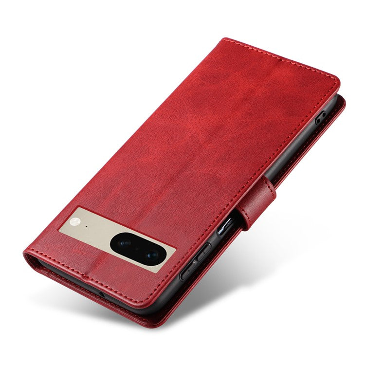 For Google Pixel 7 5G Square Clasp Phone Cover Scratch-resistant Flip Leather Phone Case with Stand Wallet - Red