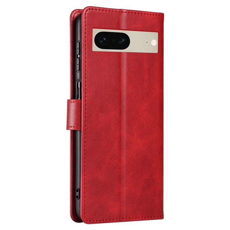 For Google Pixel 7 5G Square Clasp Phone Cover Scratch-resistant Flip Leather Phone Case with Stand Wallet - Red