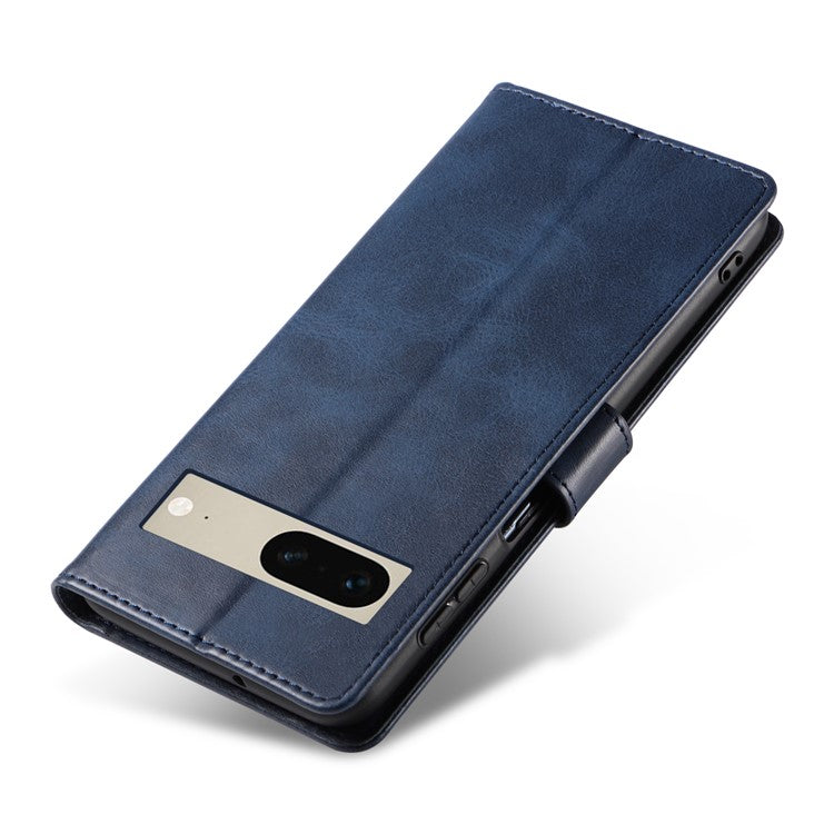 For Google Pixel 7 5G Square Clasp Phone Cover Scratch-resistant Flip Leather Phone Case with Stand Wallet - Blue