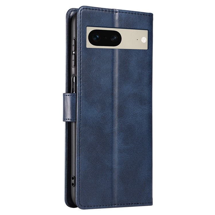 For Google Pixel 7 5G Square Clasp Phone Cover Scratch-resistant Flip Leather Phone Case with Stand Wallet - Blue