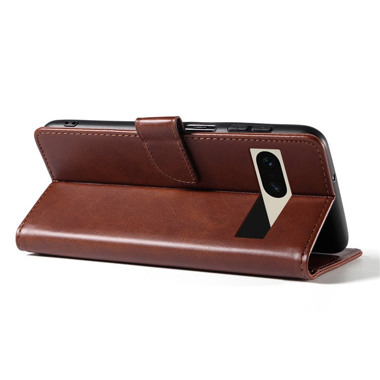 For Google Pixel 7 5G Square Clasp Phone Cover Scratch-resistant Flip Leather Phone Case with Stand Wallet - Brown