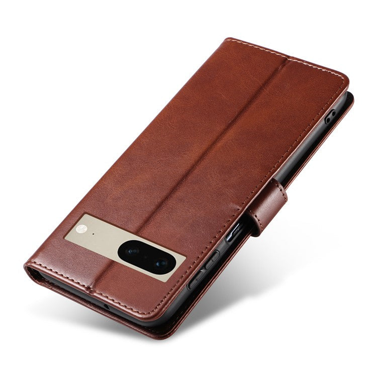 For Google Pixel 7 5G Square Clasp Phone Cover Scratch-resistant Flip Leather Phone Case with Stand Wallet - Brown