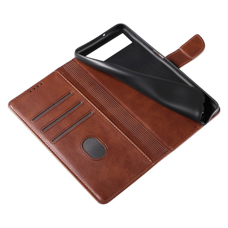 For Google Pixel 7 5G Square Clasp Phone Cover Scratch-resistant Flip Leather Phone Case with Stand Wallet - Brown