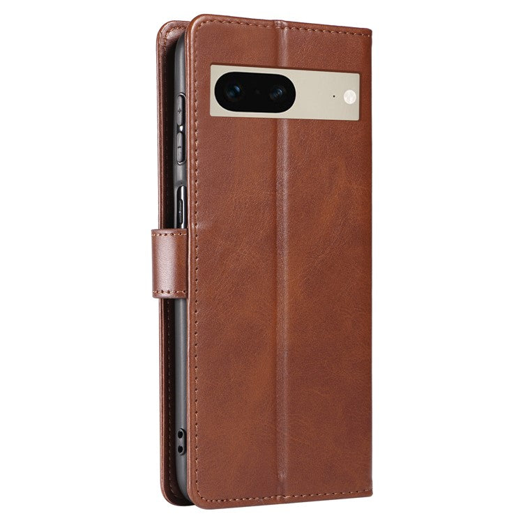For Google Pixel 7 5G Square Clasp Phone Cover Scratch-resistant Flip Leather Phone Case with Stand Wallet - Brown