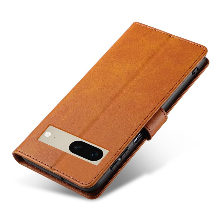 For Google Pixel 7 5G Square Clasp Phone Cover Scratch-resistant Flip Leather Phone Case with Stand Wallet - Khaki