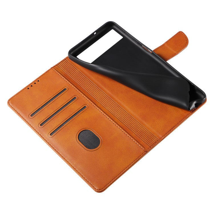 For Google Pixel 7 5G Square Clasp Phone Cover Scratch-resistant Flip Leather Phone Case with Stand Wallet - Khaki