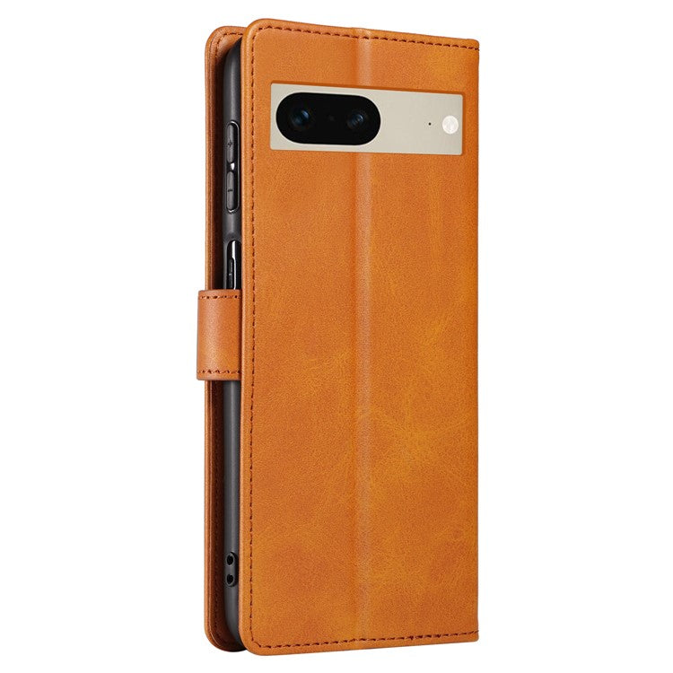 For Google Pixel 7 5G Square Clasp Phone Cover Scratch-resistant Flip Leather Phone Case with Stand Wallet - Khaki
