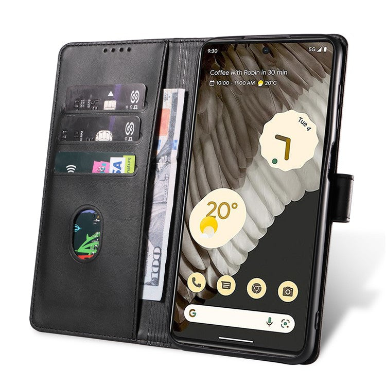 For Google Pixel 7 Pro 5G Anti-fall Phone Cover Square Clasp Leather Phone Case with Stand Wallet - Black