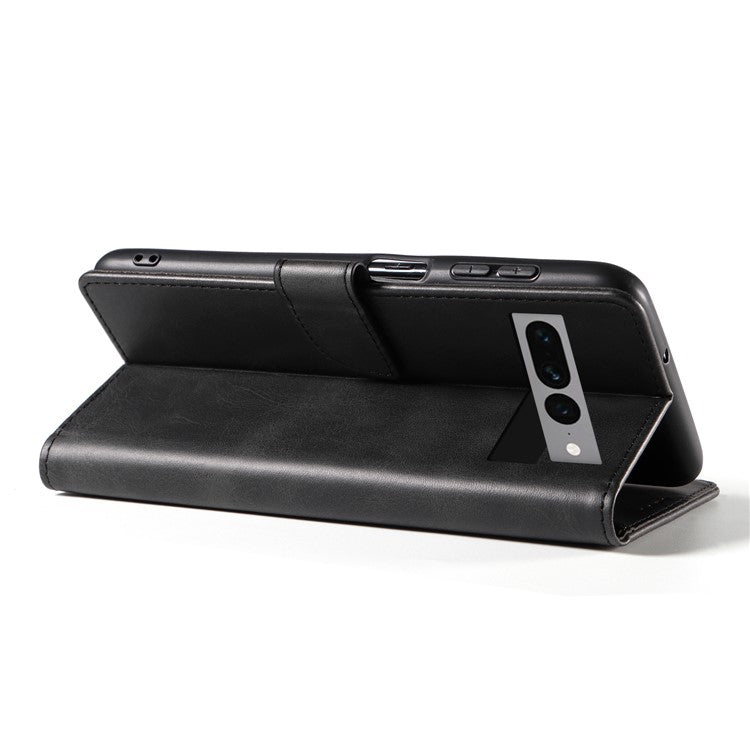 For Google Pixel 7 Pro 5G Anti-fall Phone Cover Square Clasp Leather Phone Case with Stand Wallet - Black