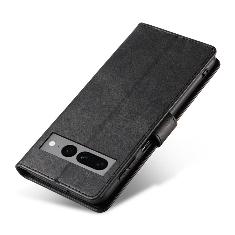 For Google Pixel 7 Pro 5G Anti-fall Phone Cover Square Clasp Leather Phone Case with Stand Wallet - Black
