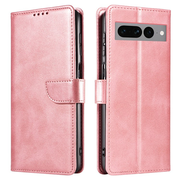 For Google Pixel 7 Pro 5G Anti-fall Phone Cover Square Clasp 
 Leather Phone Case with Stand Wallet - Rose Gold