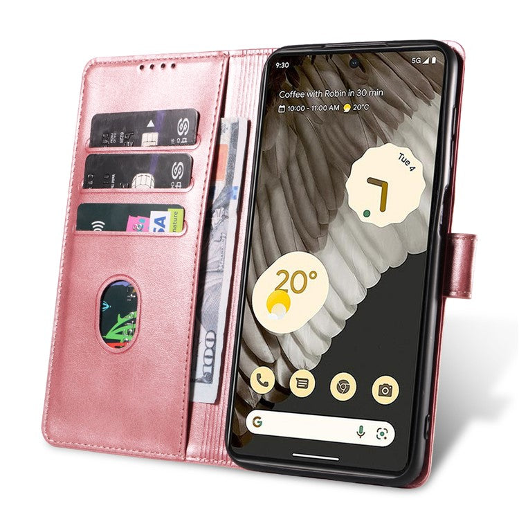 For Google Pixel 7 Pro 5G Anti-fall Phone Cover Square Clasp 
 Leather Phone Case with Stand Wallet - Rose Gold