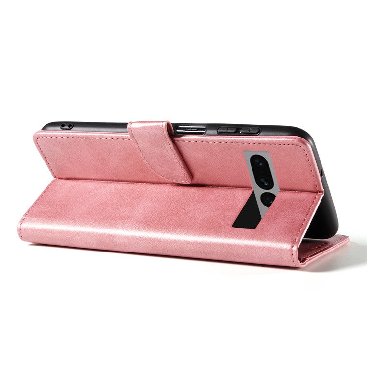 For Google Pixel 7 Pro 5G Anti-fall Phone Cover Square Clasp 
 Leather Phone Case with Stand Wallet - Rose Gold