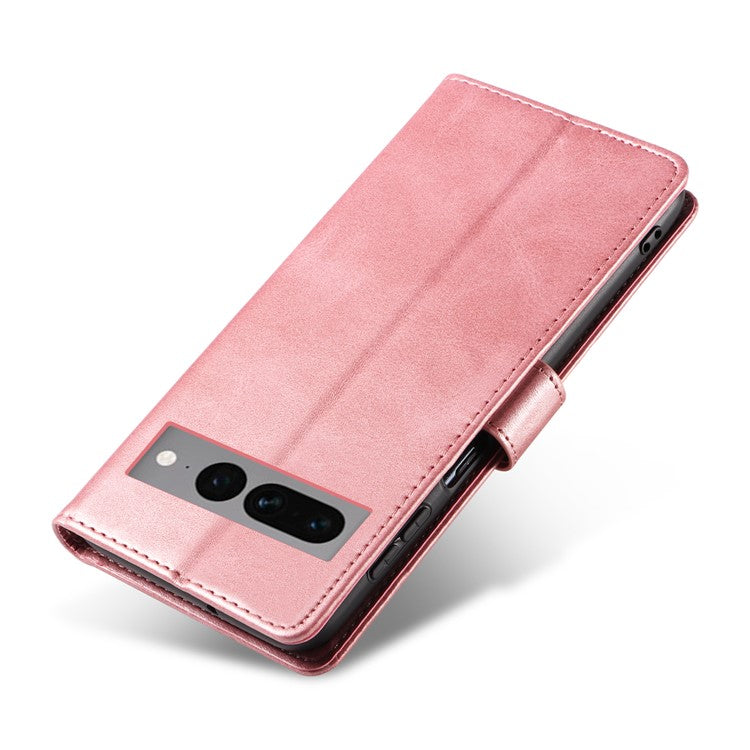 For Google Pixel 7 Pro 5G Anti-fall Phone Cover Square Clasp 
 Leather Phone Case with Stand Wallet - Rose Gold