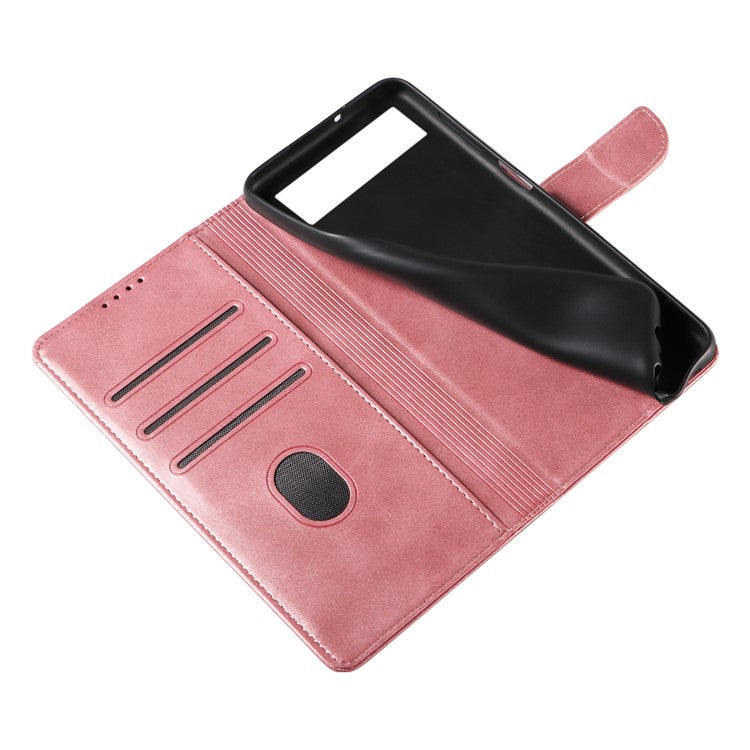 For Google Pixel 7 Pro 5G Anti-fall Phone Cover Square Clasp 
 Leather Phone Case with Stand Wallet - Rose Gold