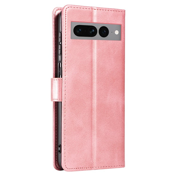For Google Pixel 7 Pro 5G Anti-fall Phone Cover Square Clasp 
 Leather Phone Case with Stand Wallet - Rose Gold