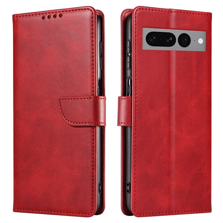 For Google Pixel 7 Pro 5G Anti-fall Phone Cover Square Clasp Leather Phone Case with Stand Wallet - Red