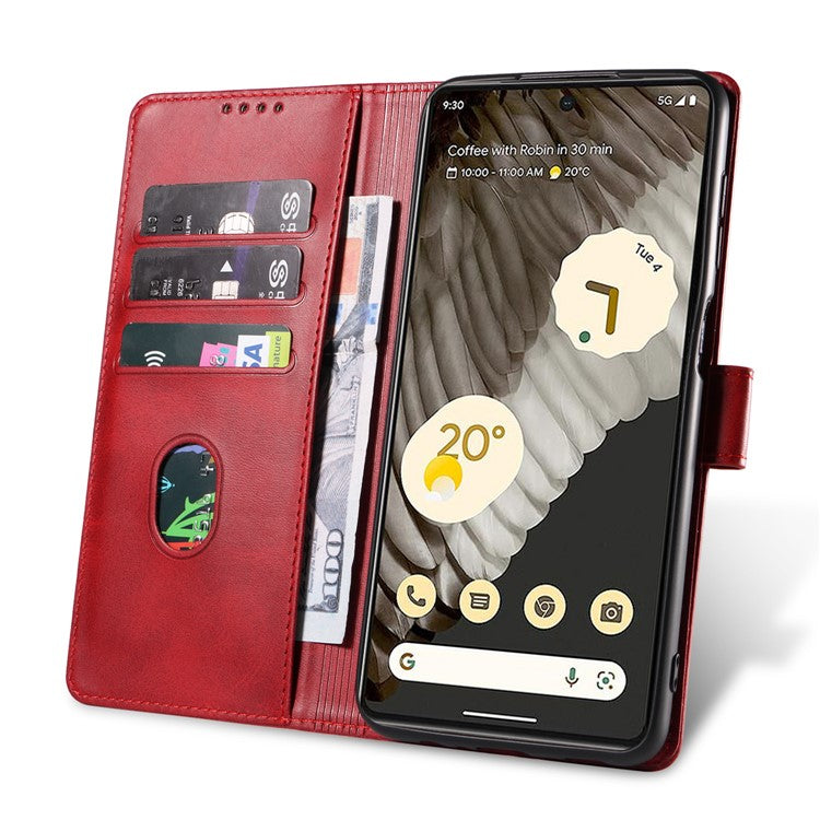 For Google Pixel 7 Pro 5G Anti-fall Phone Cover Square Clasp Leather Phone Case with Stand Wallet - Red
