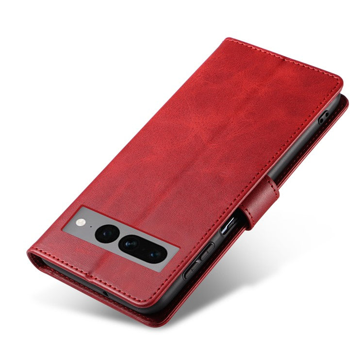 For Google Pixel 7 Pro 5G Anti-fall Phone Cover Square Clasp Leather Phone Case with Stand Wallet - Red