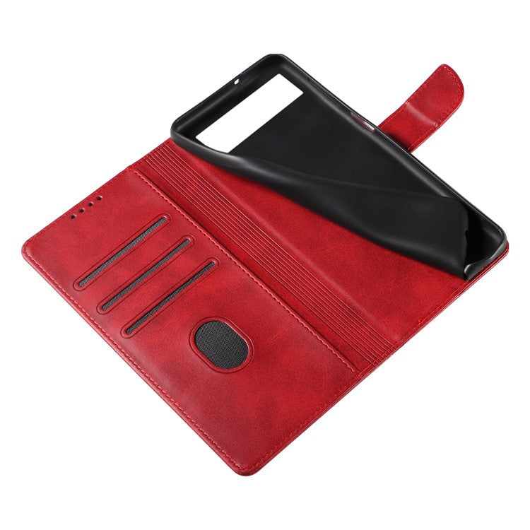 For Google Pixel 7 Pro 5G Anti-fall Phone Cover Square Clasp Leather Phone Case with Stand Wallet - Red