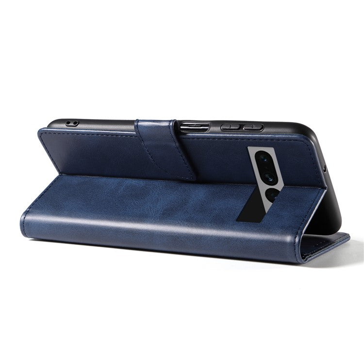 For Google Pixel 7 Pro 5G Anti-fall Phone Cover Square Clasp 
 Leather Phone Case with Stand Wallet - Blue