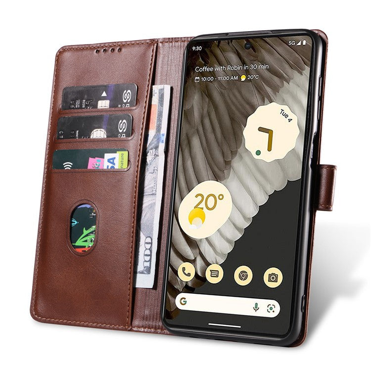 For Google Pixel 7 Pro 5G Anti-fall Phone Cover Square Clasp 
 Leather Phone Case with Stand Wallet - Brown