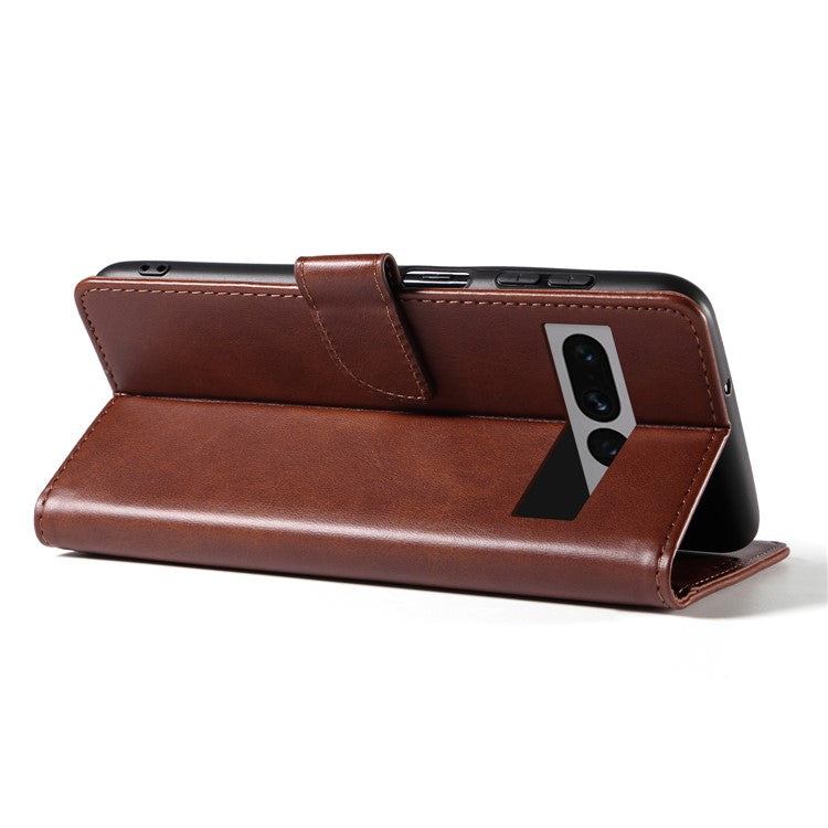 For Google Pixel 7 Pro 5G Anti-fall Phone Cover Square Clasp 
 Leather Phone Case with Stand Wallet - Brown