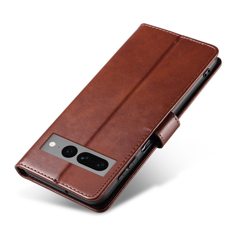 For Google Pixel 7 Pro 5G Anti-fall Phone Cover Square Clasp 
 Leather Phone Case with Stand Wallet - Brown